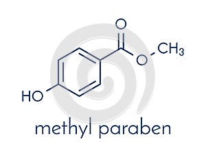 Methyl paraben preservative molecule. Skeletal formula.