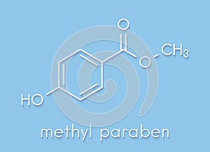 Methyl paraben preservative molecule. Skeletal formula.