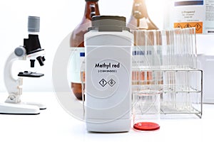 Methyl red in bottle , chemical in the laboratory and industry