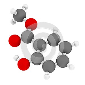 Methyl salicylate (wintergreen oil) molecule. Acts as rubefacient. Used as flavoring agent and fragrance