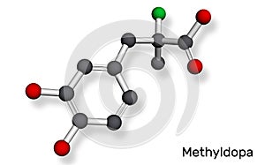 Methyldopa molecule. Antihypertensive, antihypertensive, sympatholytic agent. It is an analog of DOPA