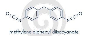 Methylene diphenyl diisocyanate molecule MDI, polyurethane PU building block. Skeletal formula.