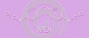 Methylene diphenyl diisocyanate molecule MDI, polyurethane PU building block. Skeletal formula.