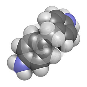4,4`-methylenedianiline methylenedianiline, MDA molecule. 3D rendering. Suspected carcinogen, on the list of substances of ver