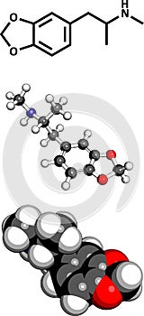 3,4-methylenedioxymethamphetamine (MDMA, XTC) drug molecule, chemical structure photo