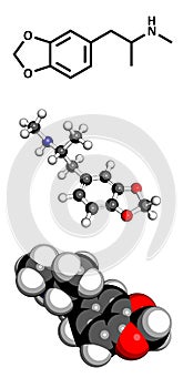 3,4-methylenedioxymethamphetamine MDMA, XTC drug molecule.