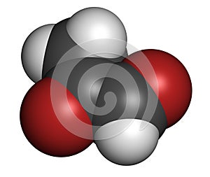 Methylglyoxal (pyruvaldehyde) molecule. Produced by glycolysis; is cytotoxic