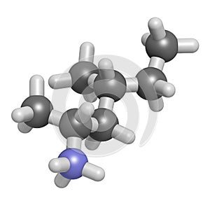 Methylhexanamine dimethylamylamine, DMAA stimulant molecule. 3D rendering. Atoms are represented as spheres with conventional.