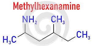 Methylhexanamine, dimethylamylamine, DMAA stimulant molecule. Skeletal formula.