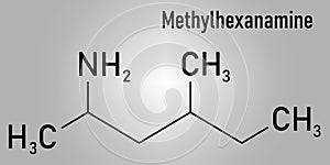 Methylhexanamine, dimethylamylamine, DMAA stimulant molecule. Skeletal formula.