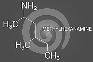 Methylhexanamine or dimethylamylamine, DMAA stimulant molecule. Skeletal formula.