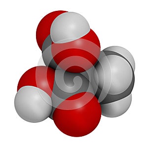 Methylmalonic acid molecule. Increased plasma levels may indicate vitamin B12 deficiency. 3D rendering. Atoms are represented as