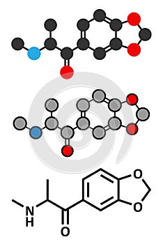 Methylone (bk-MDMA) stimulant molecule. Used as recreational drug