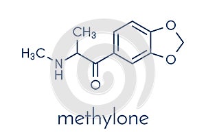 Methylone bk-MDMA stimulant molecule. Used as recreational drug. Skeletal formula.