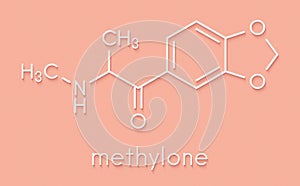 Methylone bk-MDMA stimulant molecule. Used as recreational drug. Skeletal formula.