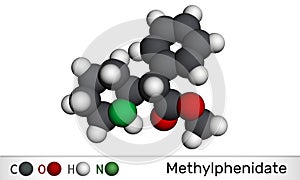 Methylphenidate, MP, MPH molecule. It is central nervous system stimulant. Used in treatment of Attention-Deficit