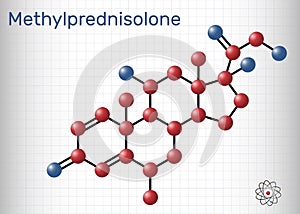 Methylprednisolone molecule. It is synthetic corticosteroid, prednisolone derivative glucocorticoid Sheet of paper in a cage