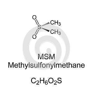 Methylsulfonylmethane, MSM, chemical formula and skeletal structure