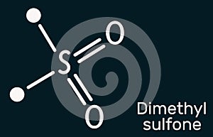 Methylsulfonylmethane, MSM, methyl sulfone, dimethyl sulfone molecule. Skeletal chemical formula, dark blue background