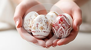 Meticulous hand-painting of intricate patterns on Easter eggs.AI Generated