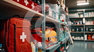 The meticulous organization of the medical supplies and first aid kits in the locker room for any potential injuries