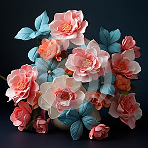 Meticulous Photorealistic Paper Roses On Dark Background