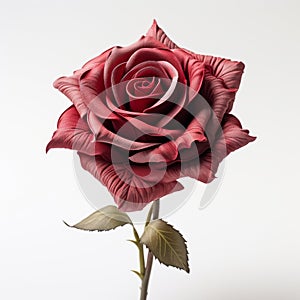 Meticulous Photorealistic Red Rose Bud On White Background