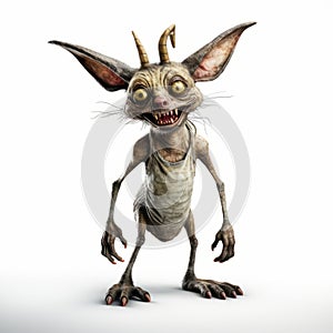 Meticulous Surrealism: 3d Gremlin Cartoon With Horns