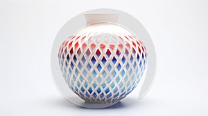 Meticulously Designed White Vase With Blue And Red Net Art Pattern