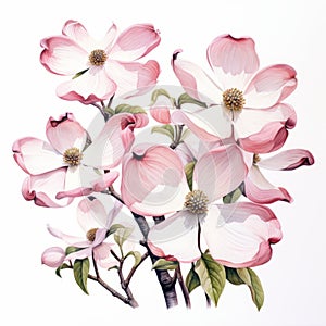 Meticulously Detailed Dogwood Blossoms Illustration On White Background