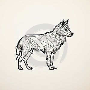 Meticulously Detailed Geometric Line Wolf Illustration In Simplified Structure