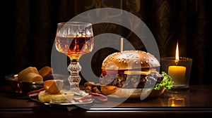 Meticulously Detailed Still Life: Brandy And Hamburger In Neogeo Style