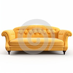 Meticulously Detailed Yellow Couch On White Background