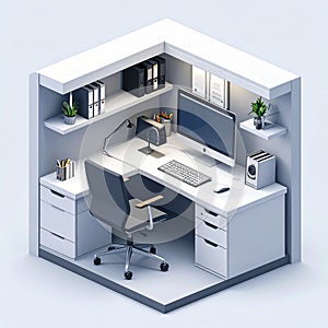 Modern Isometric Office Workspace 3D Illustration