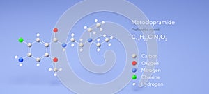 metoclopramide molecule, molecular structures, prokinetic agents, 3d model, Structural Chemical Formula and Atoms with Color photo