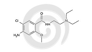 metoclopramide molecule, structural chemical formula, ball-and-stick model, isolated image prokinetic agents photo