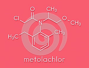 Metolachlor herbicide weed killer molecule. Skeletal formula. photo