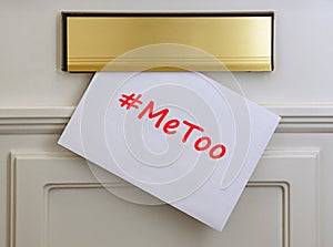 MeToo hashtag message on envelope photo