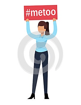 Metoo. Woman hands hold boss man sexual harassment sign workplace. Female humiliation fear in social groupe concept photo