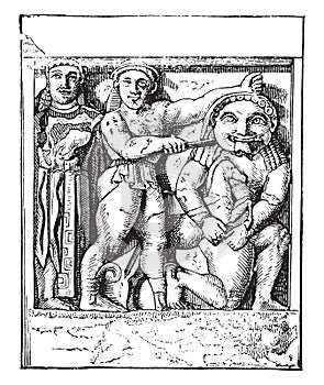 Metope in Selinunte, Palermo Museum, vintage engraving