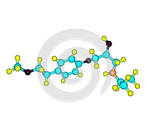 Metoprolol molecule isolated on white