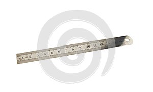 Metric (cm, centimeters) steel (metal) ruler isolated on a white background photo