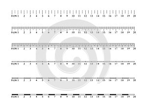 Metric Imperial Rulers. Centimeter. Measuring tool. Ruler Graduation. Size indicator units. Vector