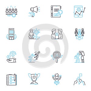 Metrics and tables linear icons set. Analytics, Metrics, Data, Table, Chart, Spreadsheet, Numbers line vector and