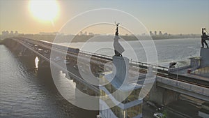 Metro bridge in the morning at sunrise in Kyiv, Ukraine in 8K resolution