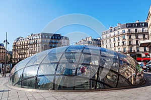 Metro entrance at Gare St. Lazare in Paris, France