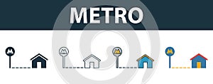Metro icon set. Four elements in diferent styles from real estate icons collection. Creative metro icons filled, outline, colored