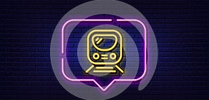 Metro line icon. Subway underground transport sign. Neon light speech bubble. Vector