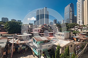 Cityscape of Makati and BGC: slums and skyscrapers contrast