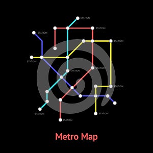 Metro Map Sign Color Thin Line Card. Vector